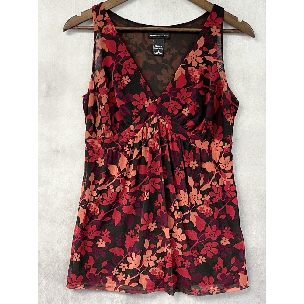 Y2K Floral Mesh Babydoll Top S Sheer Empire Waist Whimsigoth 2000s Boho Fairy